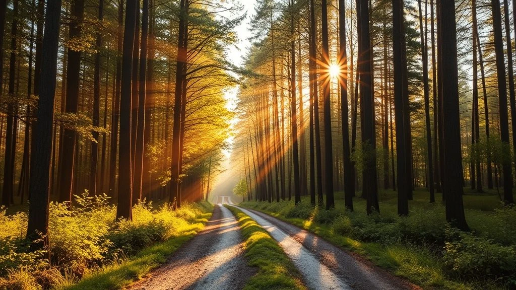 A calm, sunlit forest path